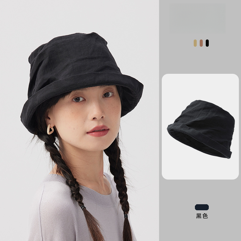 亞麻透氣卷邊短檐漁夫帽
