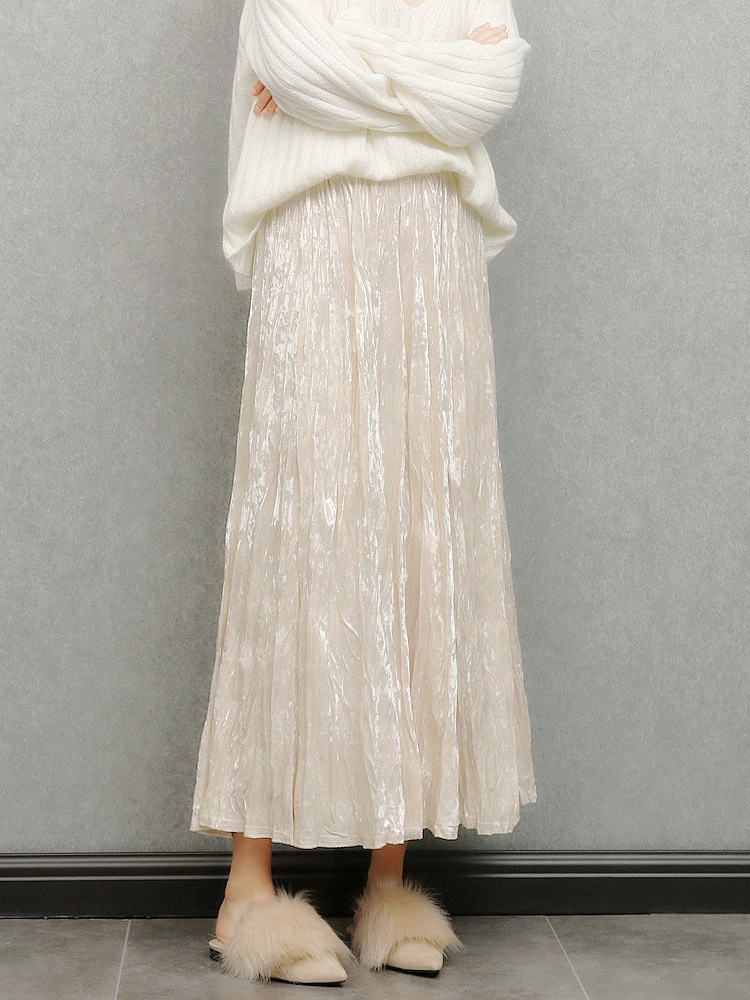 女士春秋絲絨百褶半身裙