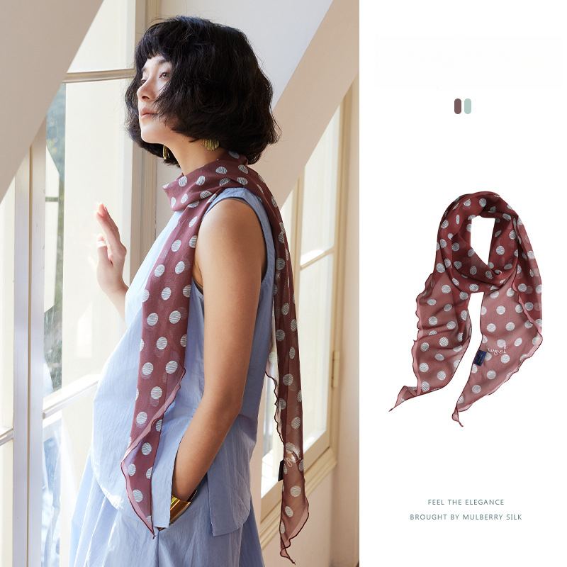 100%桑蠶絲波點長條絲巾