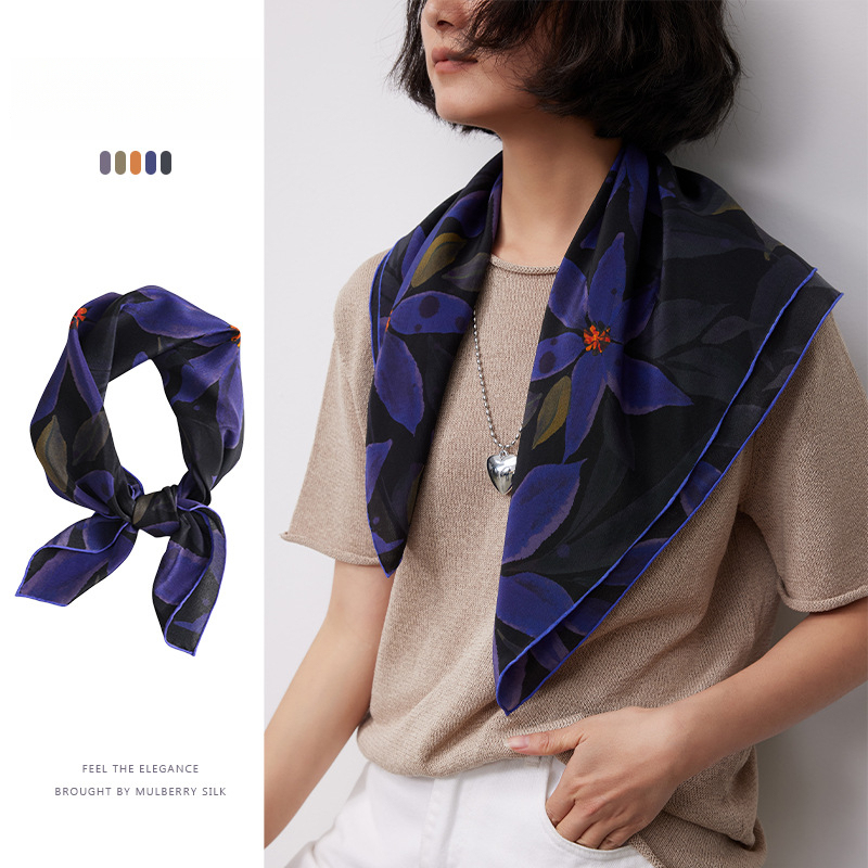 100%桑蠶絲神秘黑紫方巾