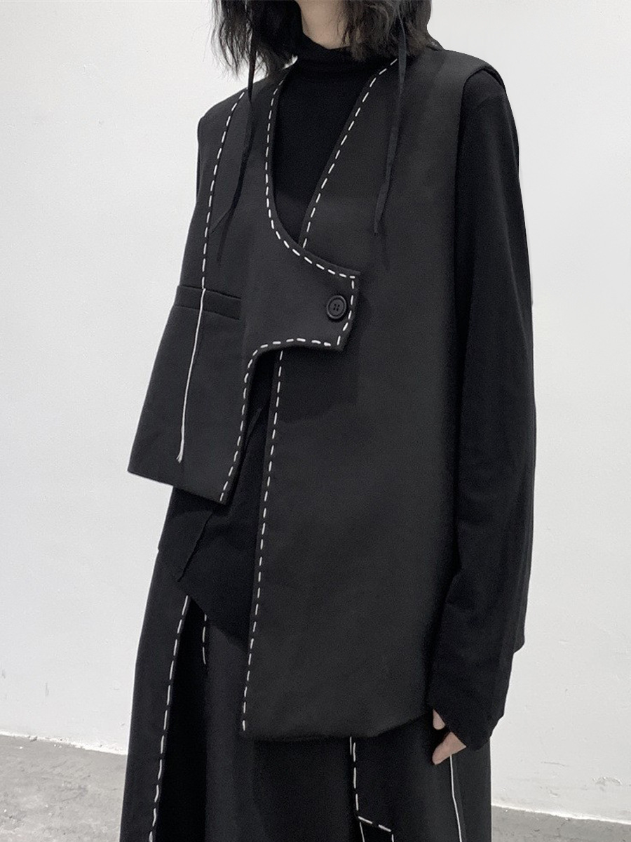 女士不規則明線一粒扣馬甲