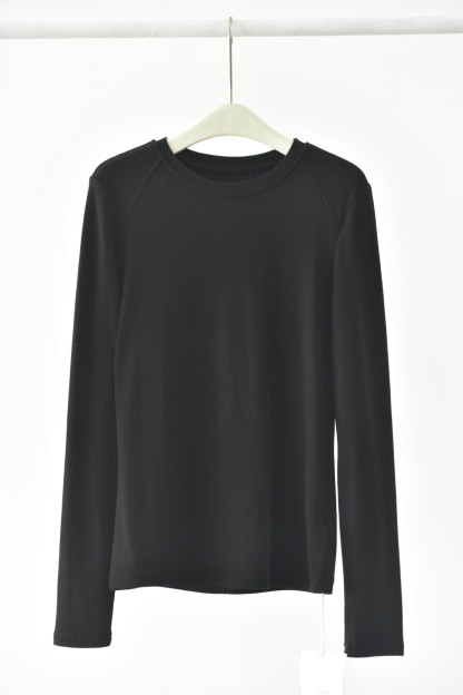 女士春秋軟糯幾件圓領拼縫插肩打底衫