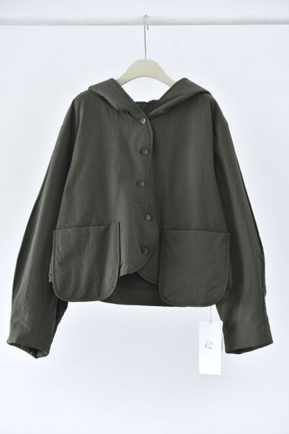 女士冬季廓形立體波浪門襟連帽棉外套