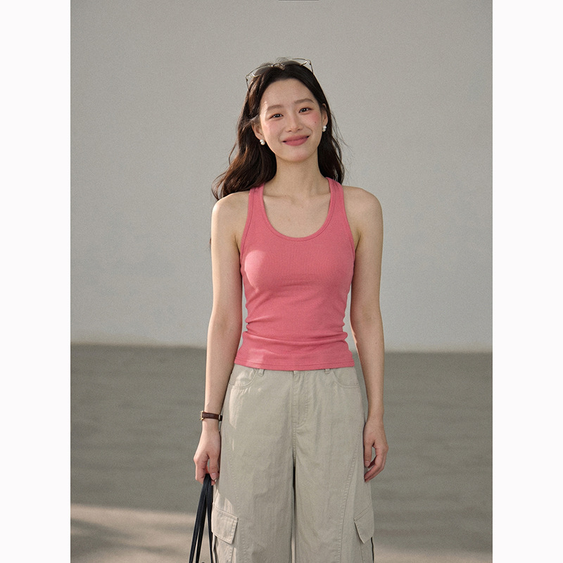 女夏U領針織無袖背心