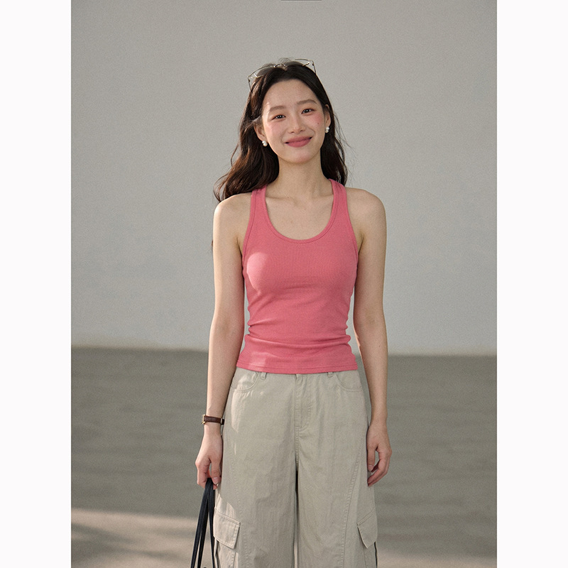 女夏U領針織無袖背心
