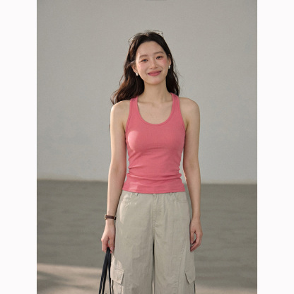 女夏U領針織無袖背心