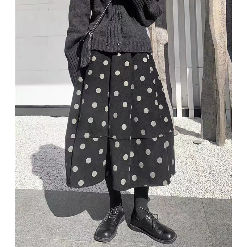 女士秋冬波點燈芯絨半身花苞裙