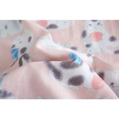 女士竹棉紗萌貓印花短袖短褲睡衣套裝