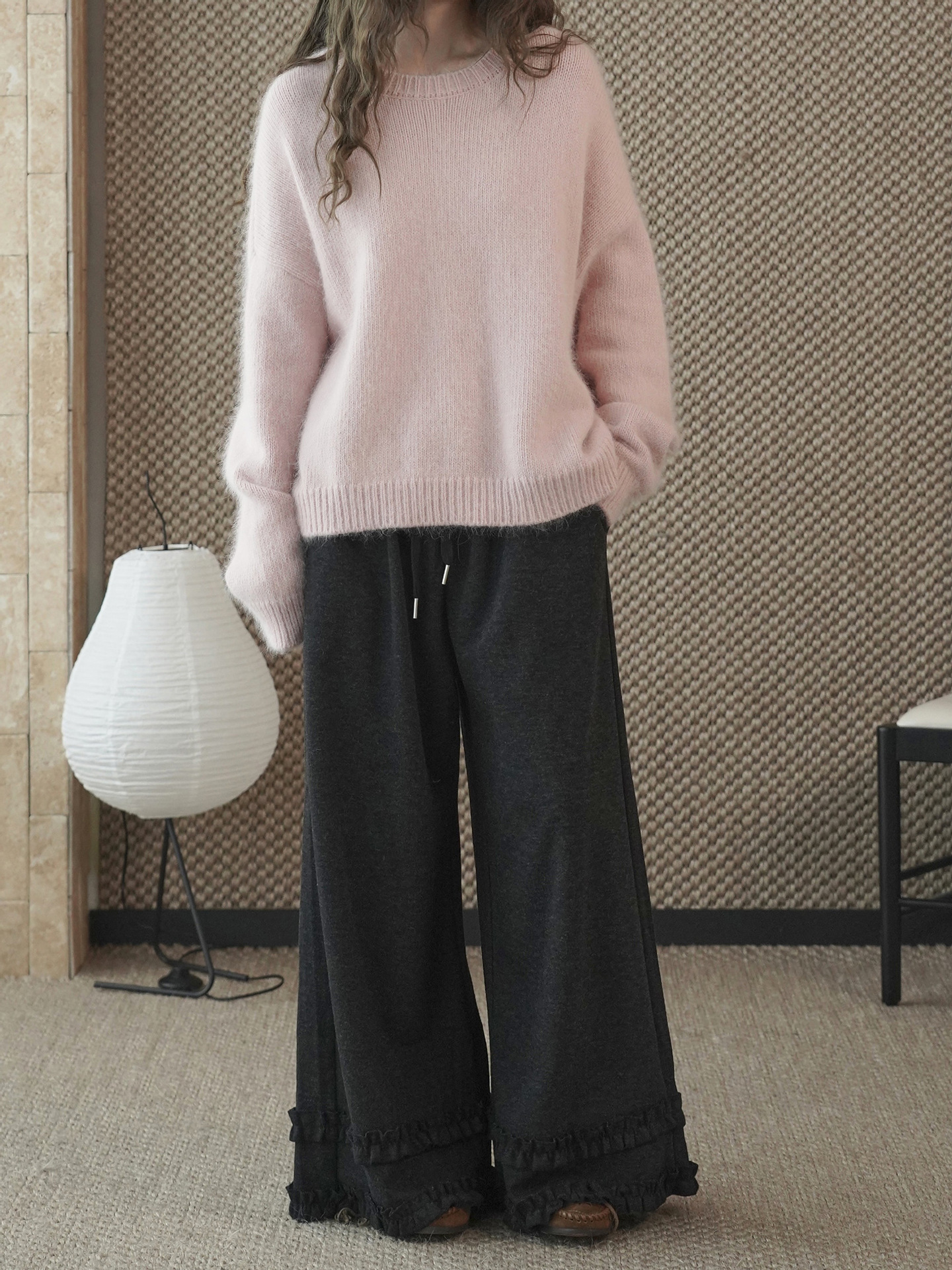 女士冬季高腰荷葉邊休閒褲