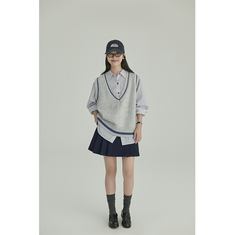 女士學院風襯衫V領針織馬甲