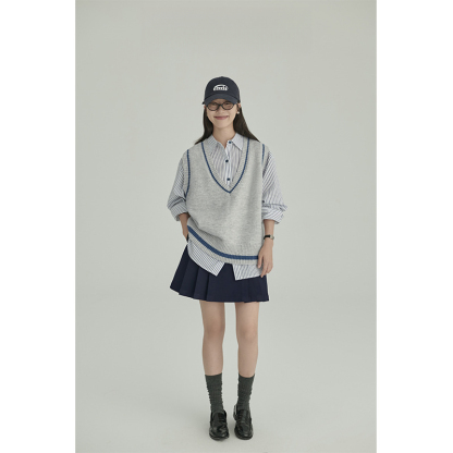 女士學院風襯衫V領針織馬甲