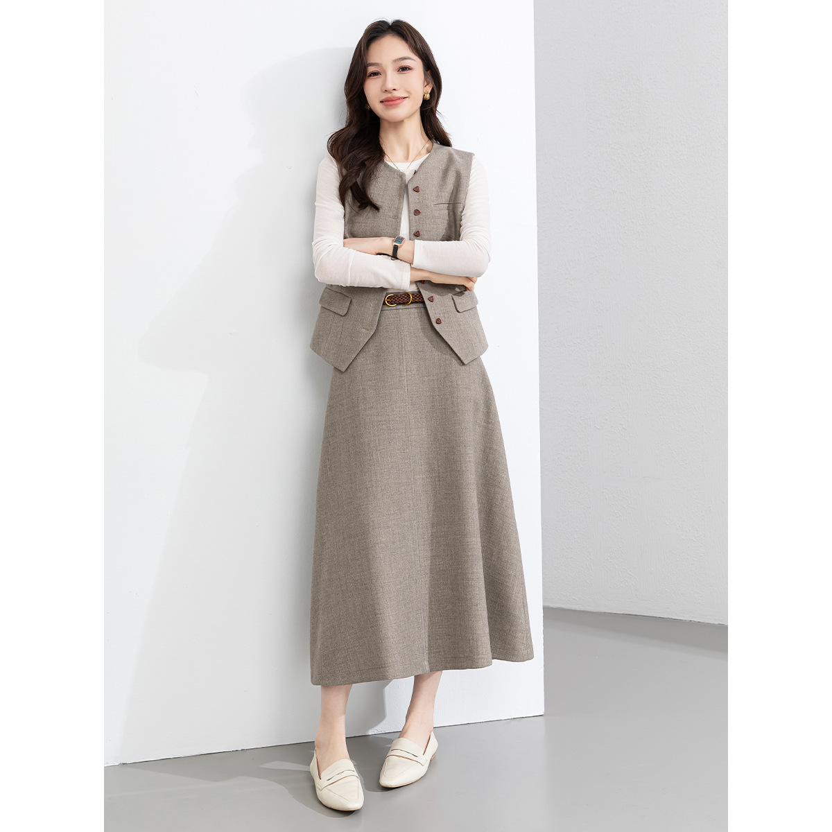 女春秋西裝馬甲半身裙兩件套