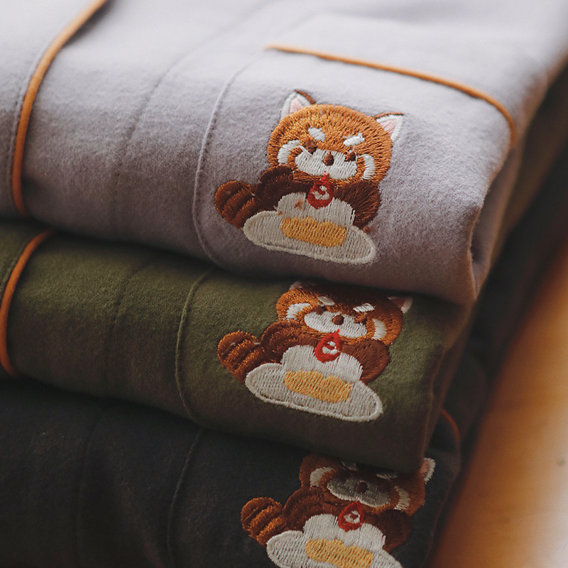 女士春秋純棉磨毛卡通長袖長褲居家服