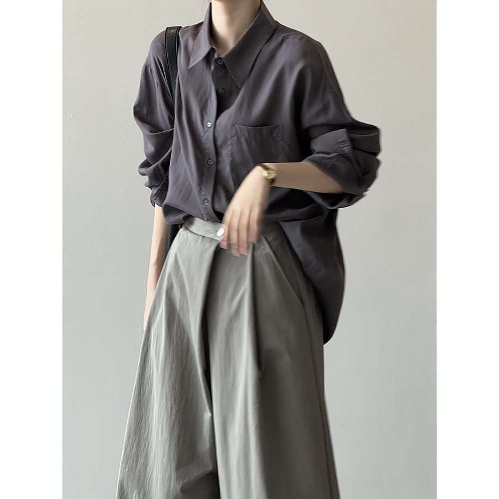 女士天絲純色長袖襯衫