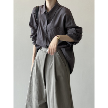 女士天絲純色長袖襯衫