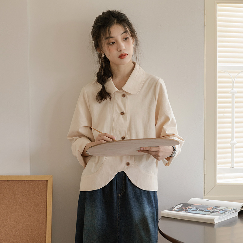 女士秋冬寬鬆純棉磨毛長袖襯衫