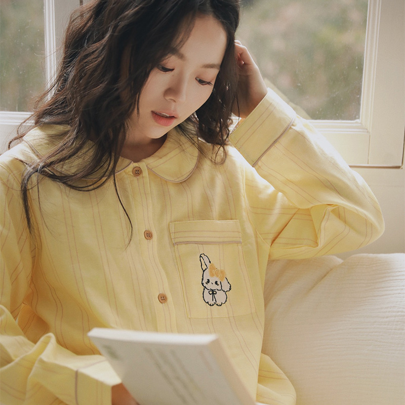 女春秋純棉兔子條紋居家服
