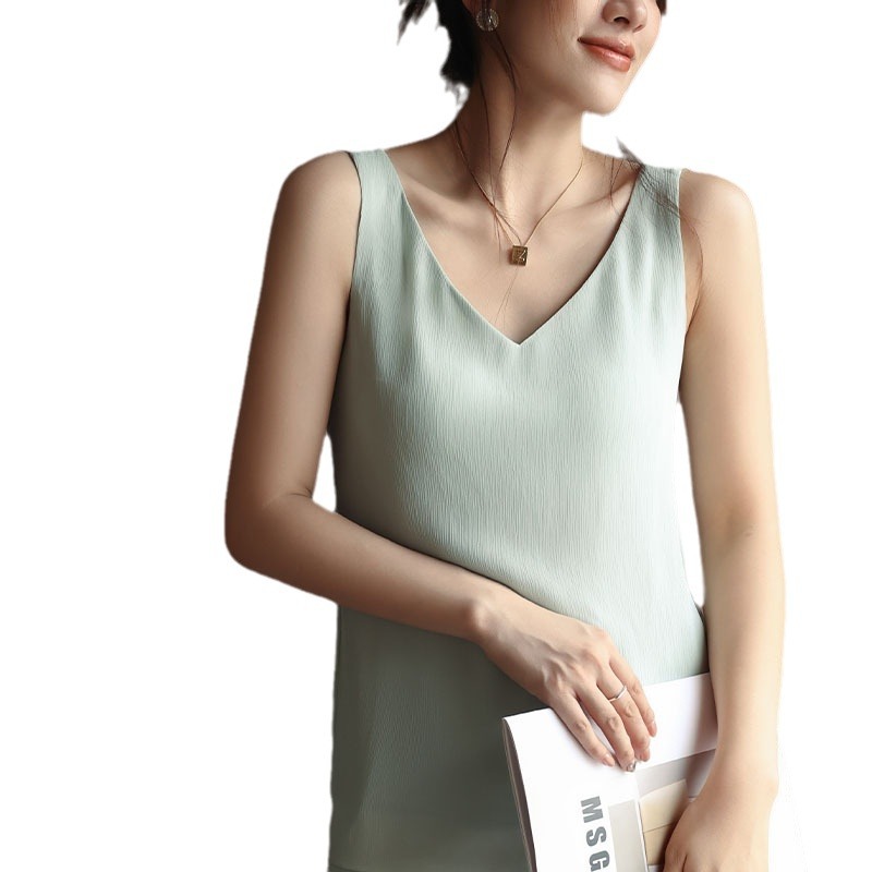 女夏外穿V領帶胸墊無袖吊帶背心