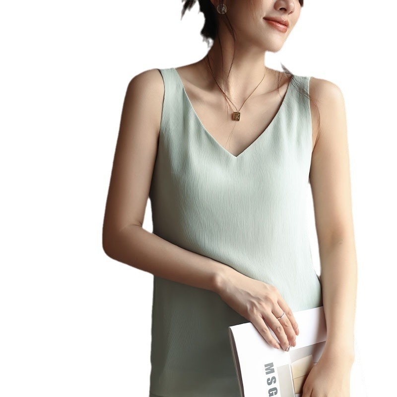 女夏外穿V領帶胸墊無袖吊帶背心