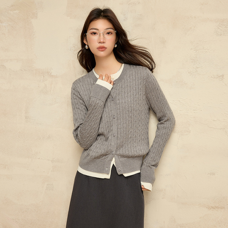 女士春秋假兩件羊毛針織開衫