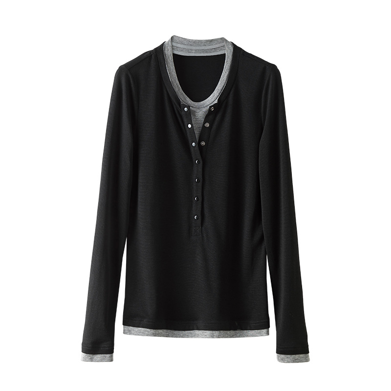 女士春秋假兩件天絲羊毛打底衫