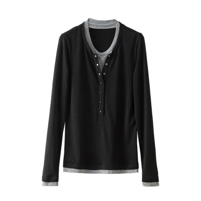 女士春秋假兩件天絲羊毛打底衫