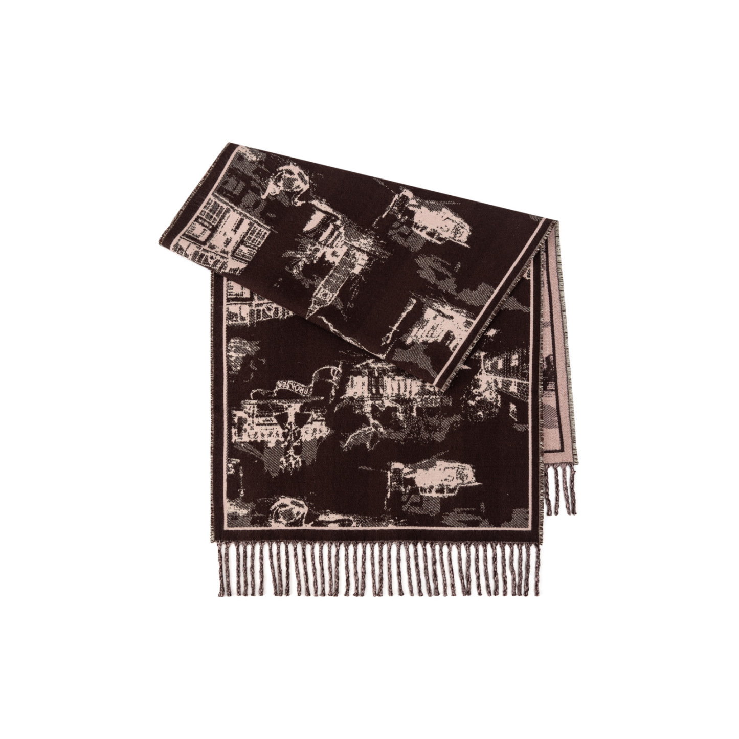 秋冬提花山水畫仿羊絨圍巾