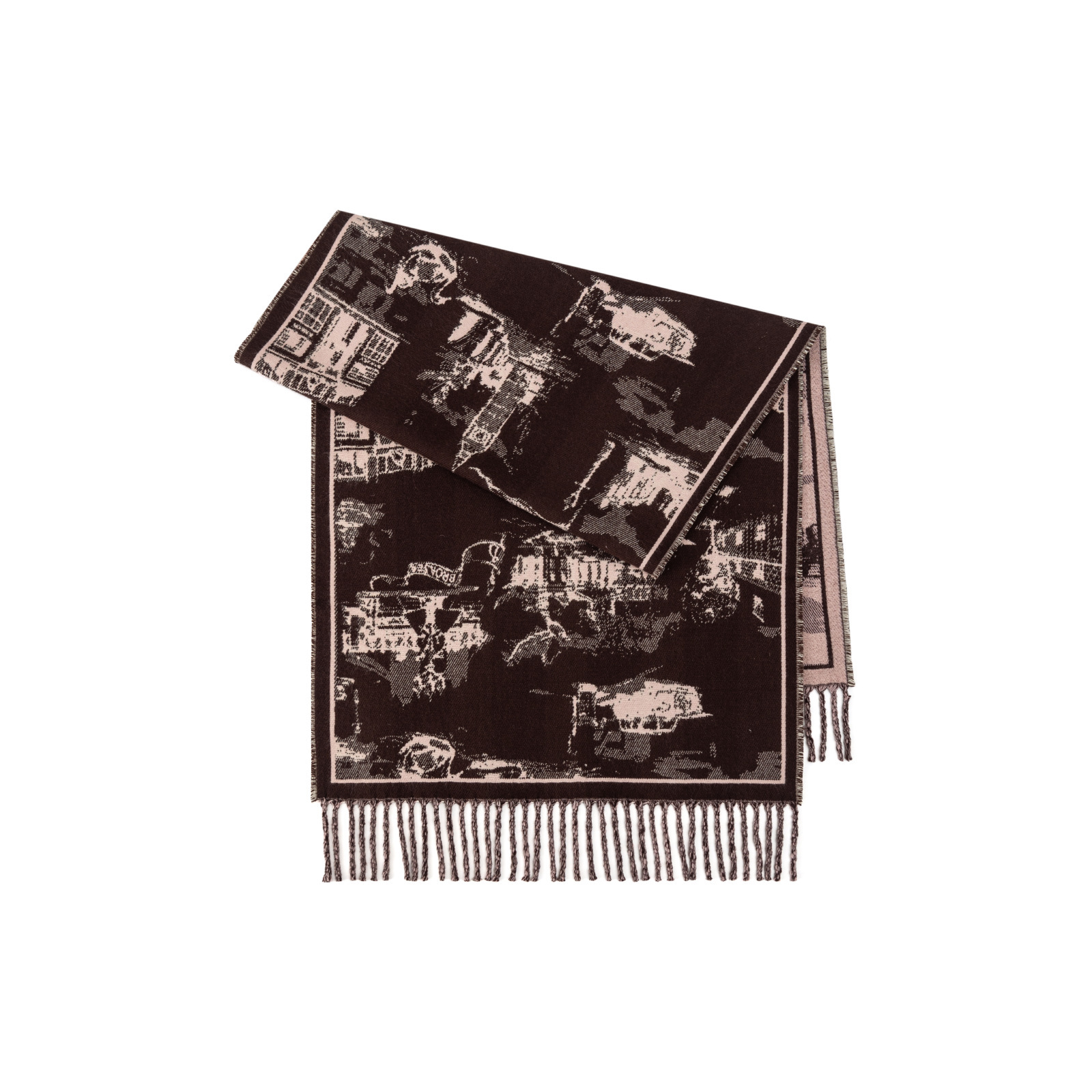 秋冬提花山水畫仿羊絨圍巾