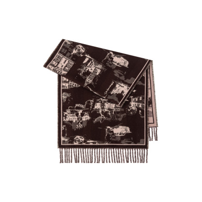 秋冬提花山水畫仿羊絨圍巾