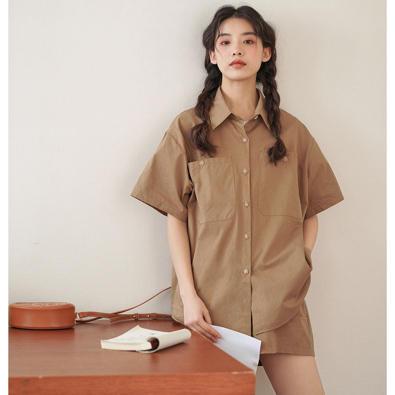 女工裝短袖休閒襯衣+短褲