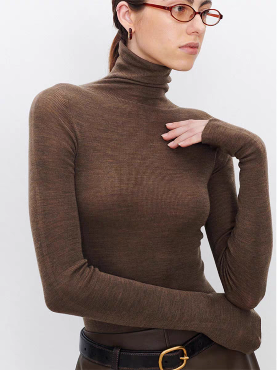 女士秋冬羊毛無縫針織打底衫