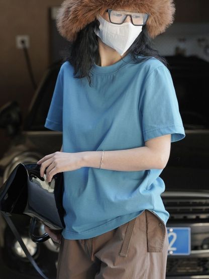 女夏簡約H型圓領短袖T恤