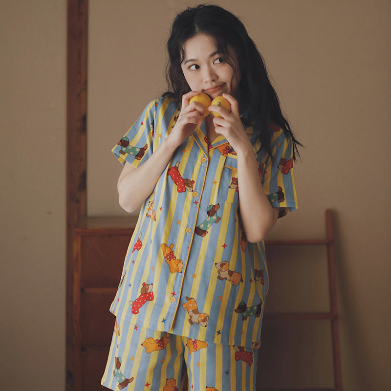 女款夏季純棉卡通短袖家居服