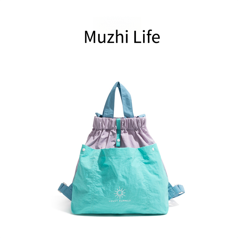 撞色帆布慵懶風雙肩包