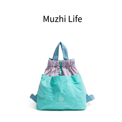 撞色帆布慵懶風雙肩包