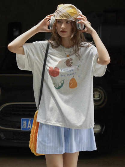女夏大版雪花棉印花短袖T恤