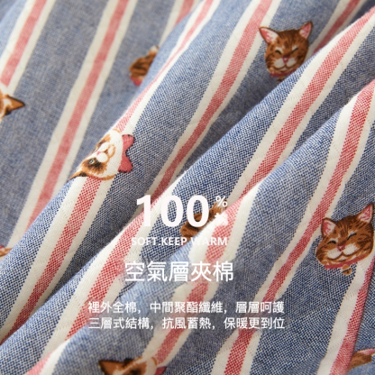 女士秋冬加厚空氣棉貓咪條紋長袖長褲居家服