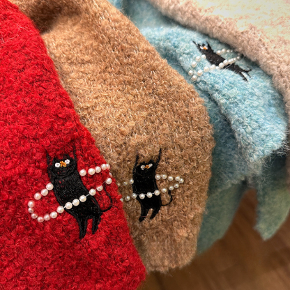 情侶款甜辣黑貓羊毛混紡圍巾