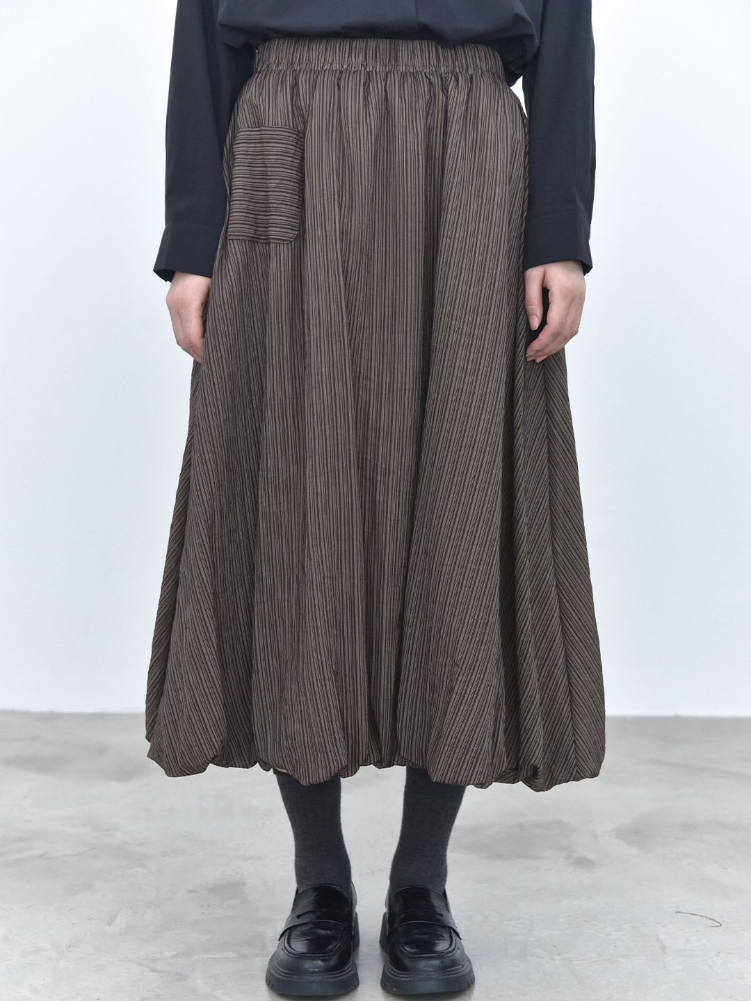 女士秋冬森系肌理感雙層設計燈籠半身裙