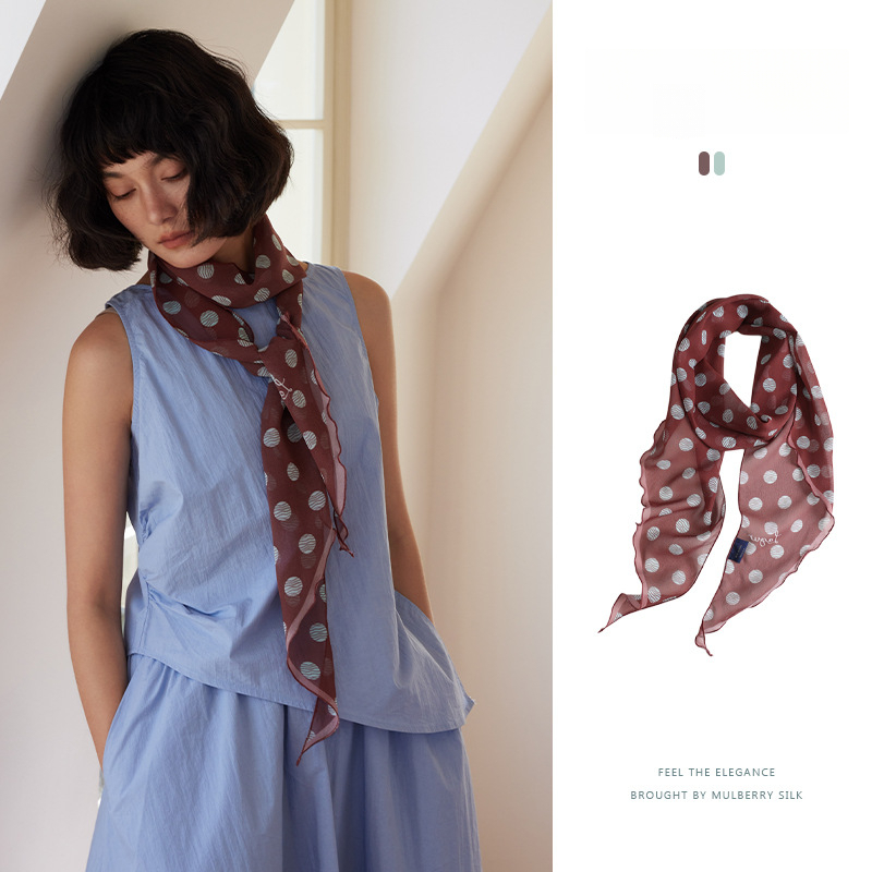 100%桑蠶絲波點長條絲巾