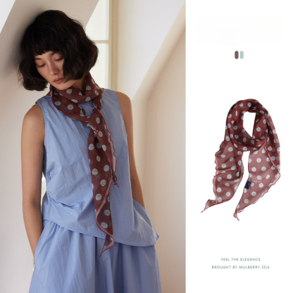 100%桑蠶絲波點長條絲巾