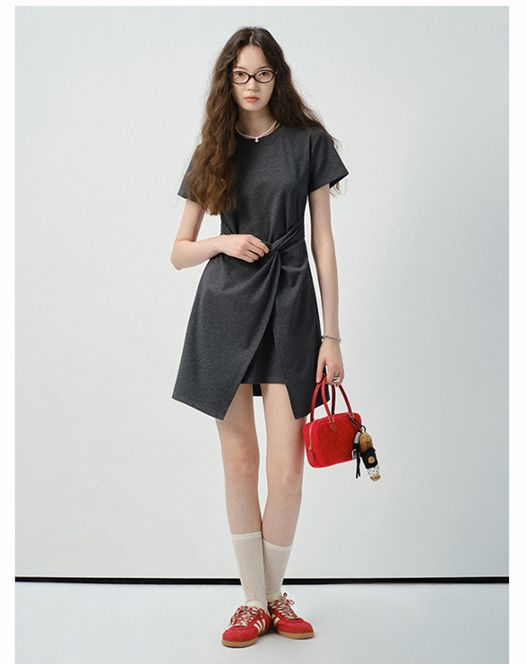 女夏不規則裙擺T恤短款裙子