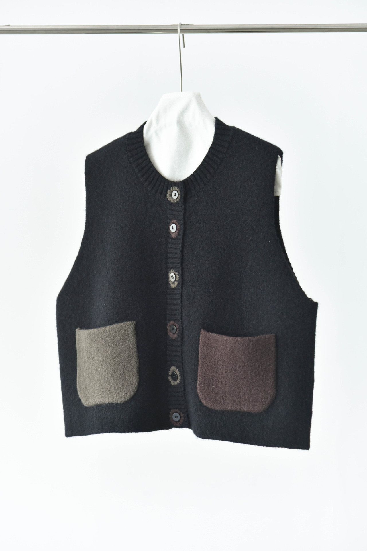 女士秋冬撞色手工扣眼針織馬甲