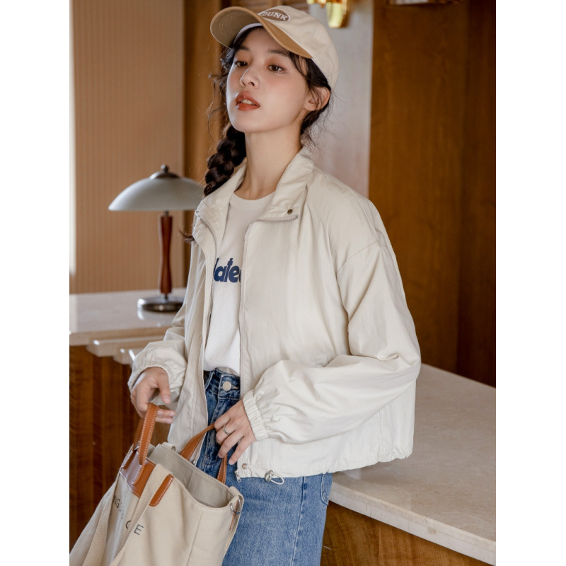 女士春秋工裝休閒小個子短款立領風衣外套