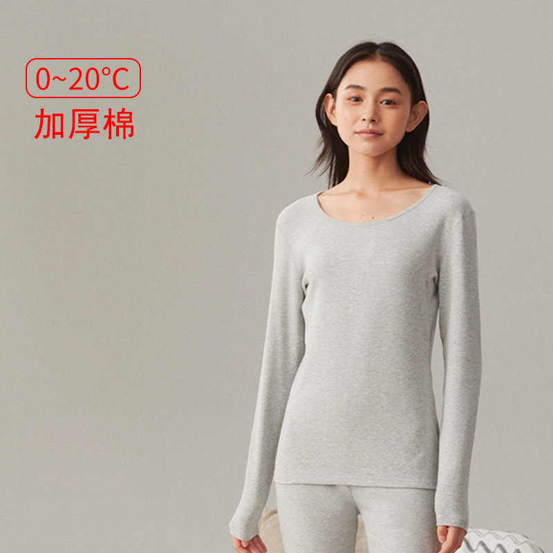 女士秋冬純棉磨毛圓領打底上衣