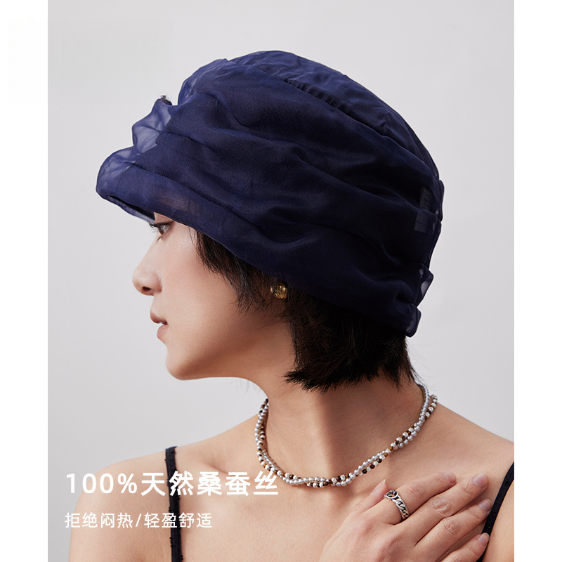 通透褶皺桑蠶絲小禮帽