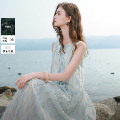 春夏萊賽爾天絲碎花背心連衣裙