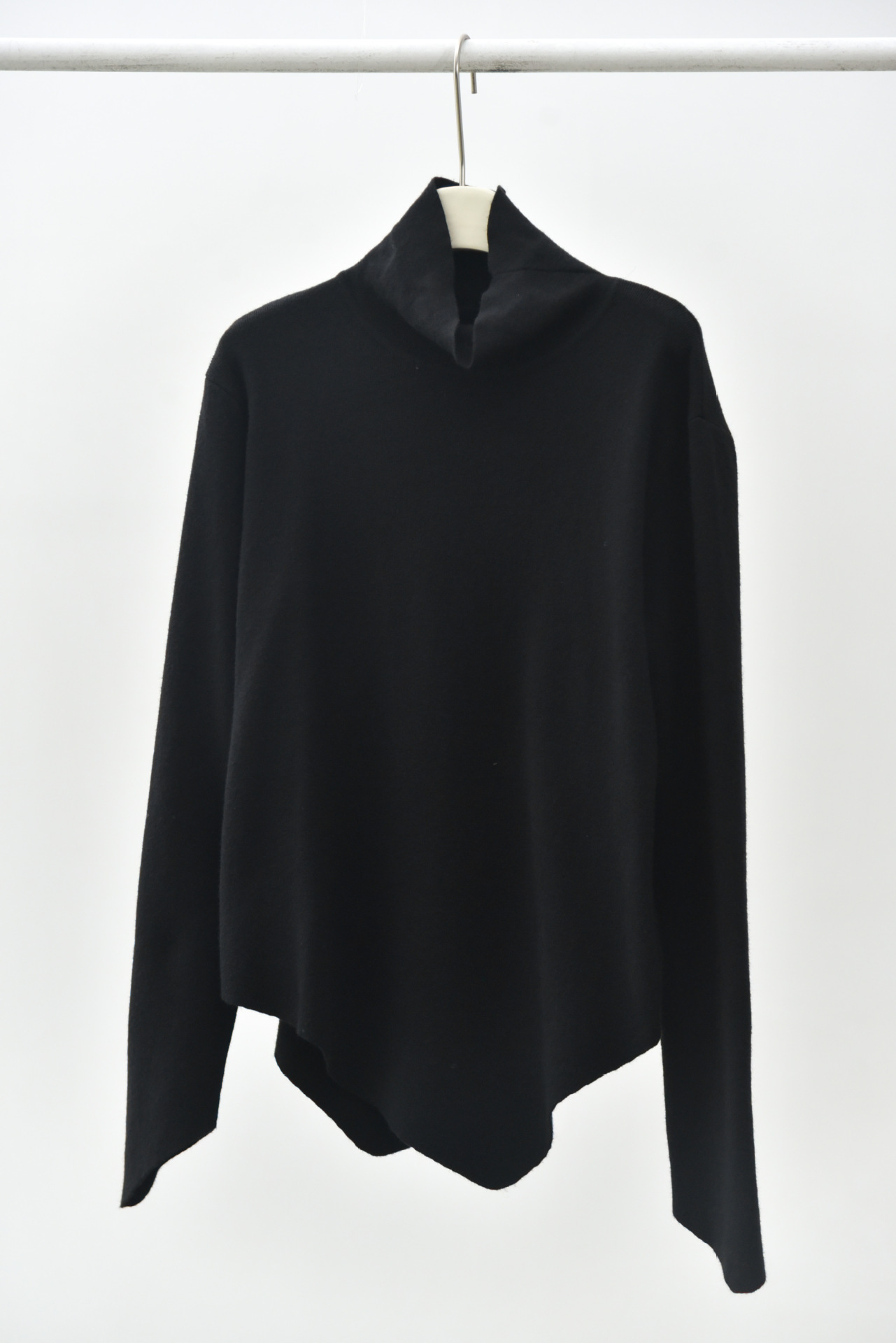 女士秋冬不規則下擺尖角高領打底毛衣