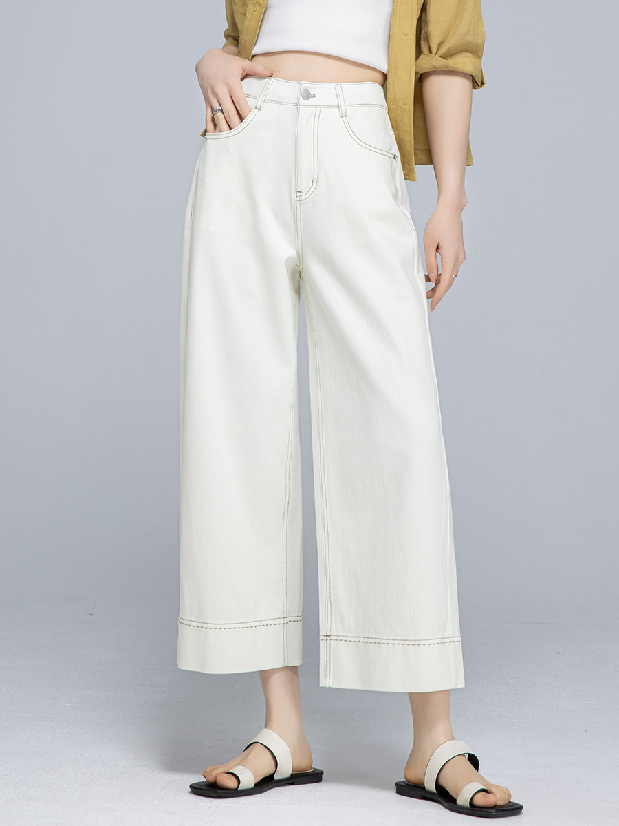 女士夏季天絲麻九分牛仔褲