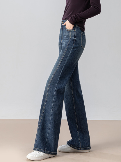 女士春秋微喇馬蹄牛仔褲